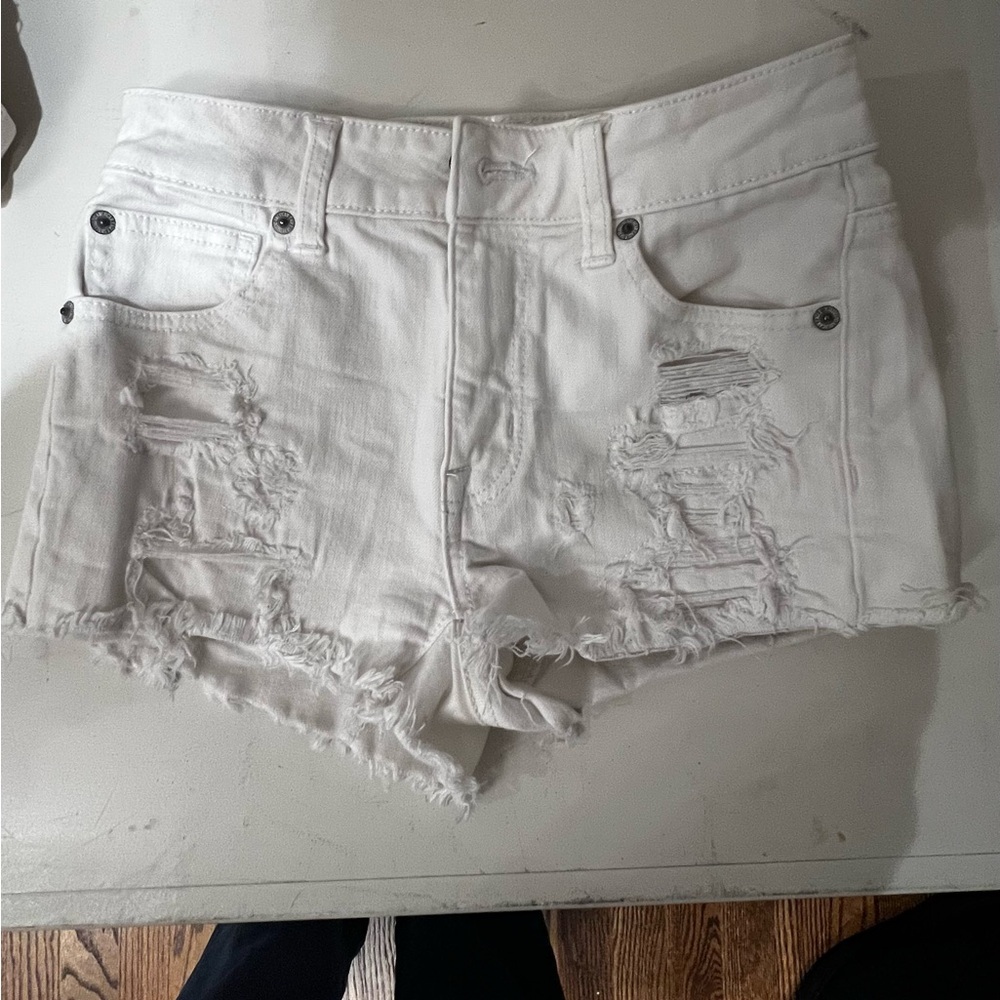 American eagle White Distressed Denim Shorts